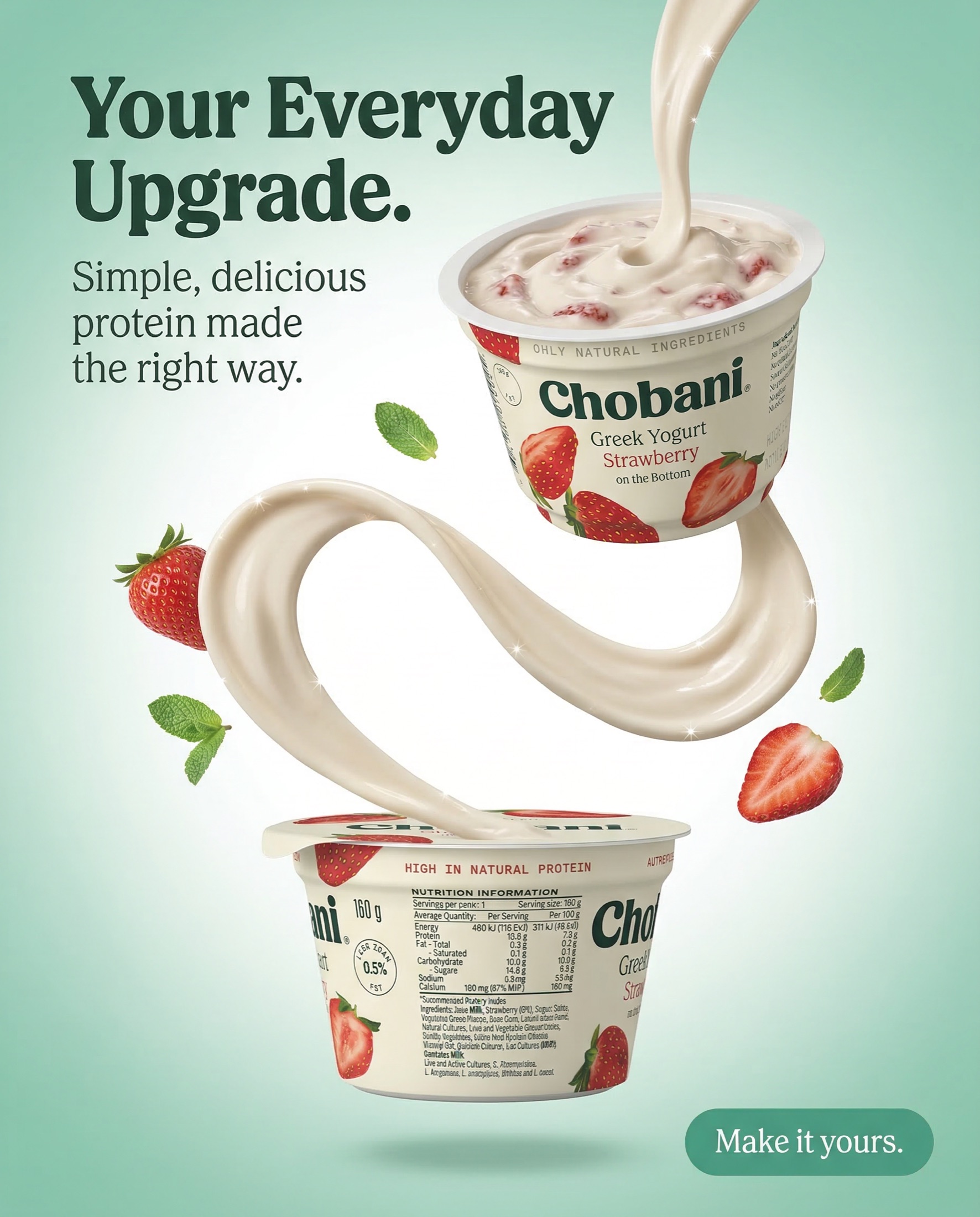 Chobani strawberry yogurt ad creative — 'Your Everyday Upgrade'