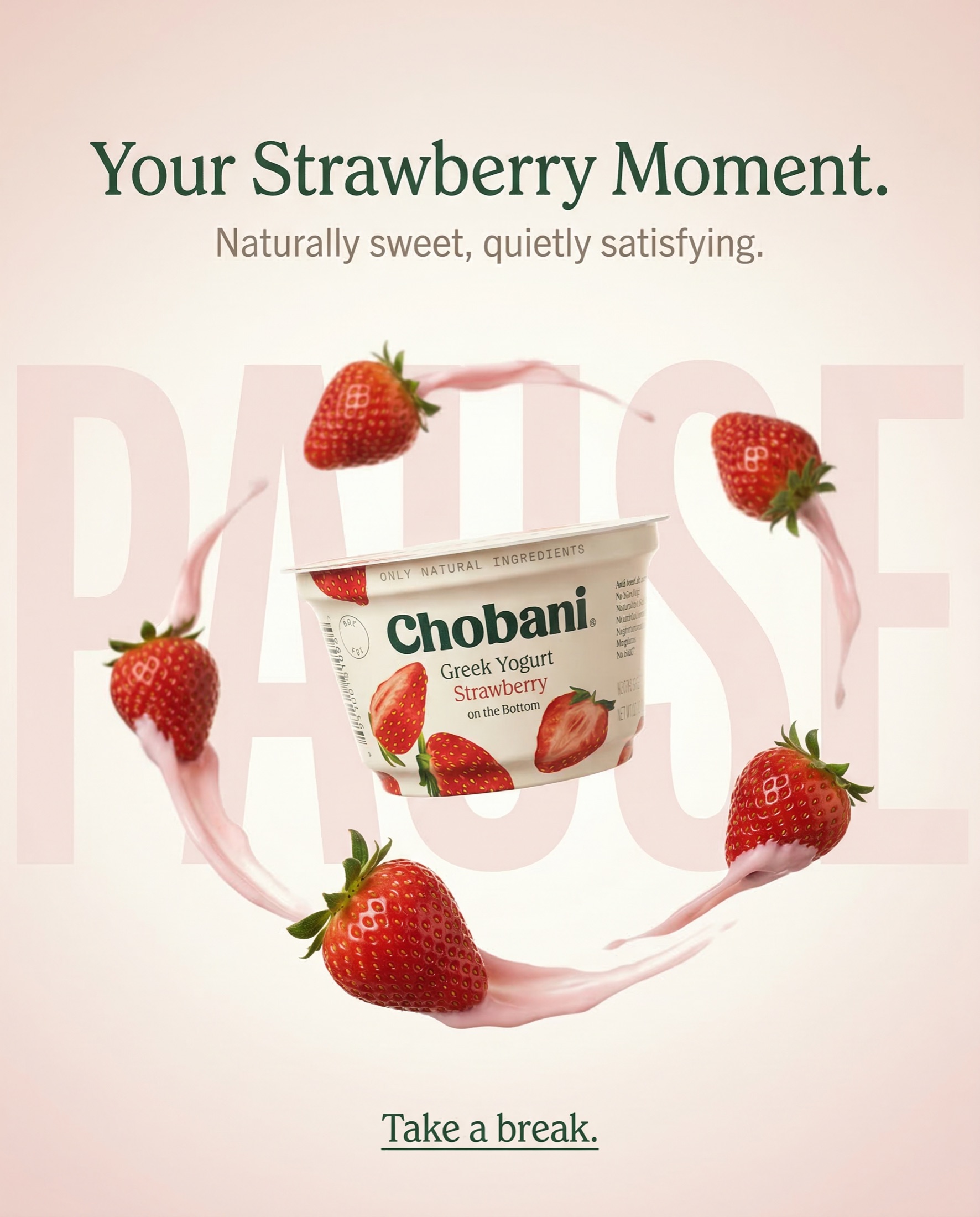 Chobani strawberry yogurt ad creative — 'Your Strawberry Moment'