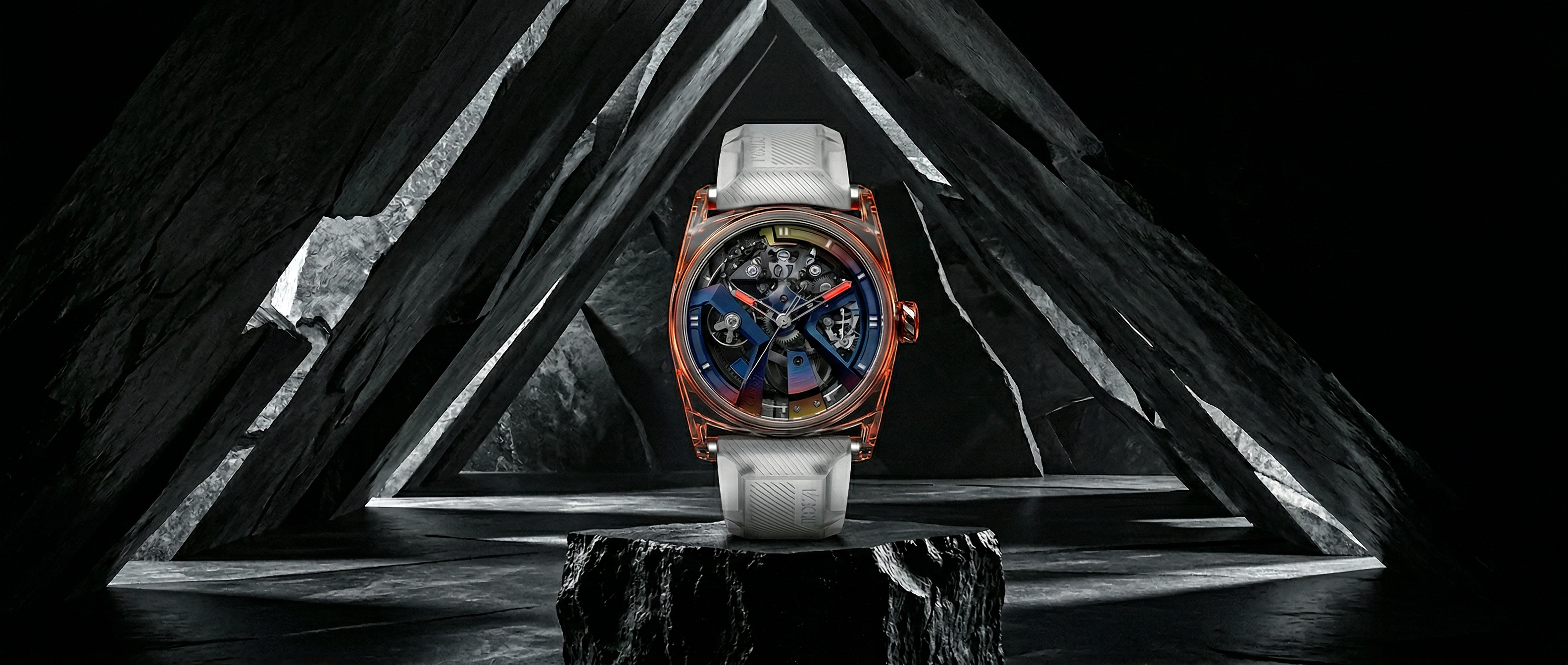 CODE41 luxury watch on dark stone pedestal