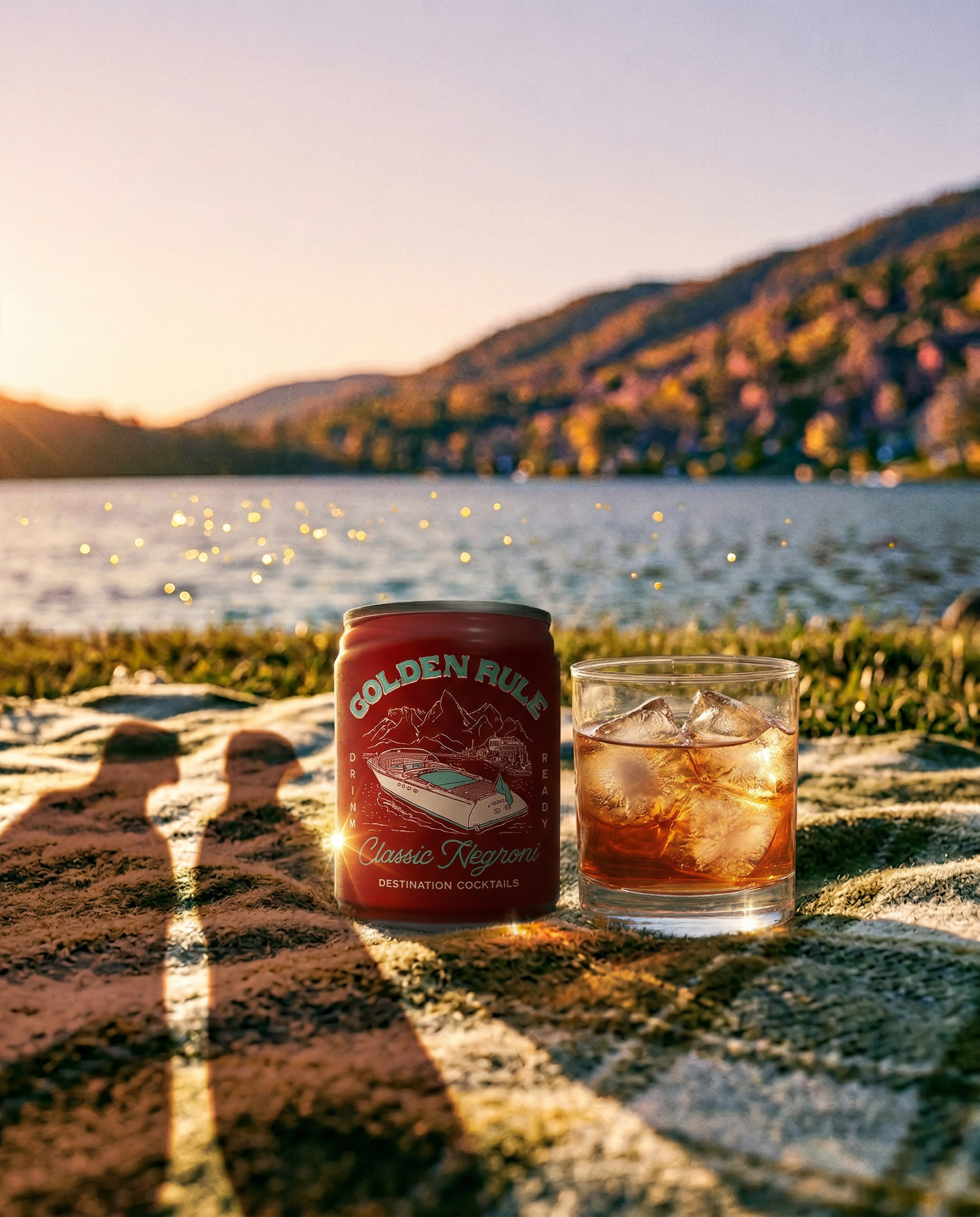 Golden Rule Classic Negroni — sunset lakeside