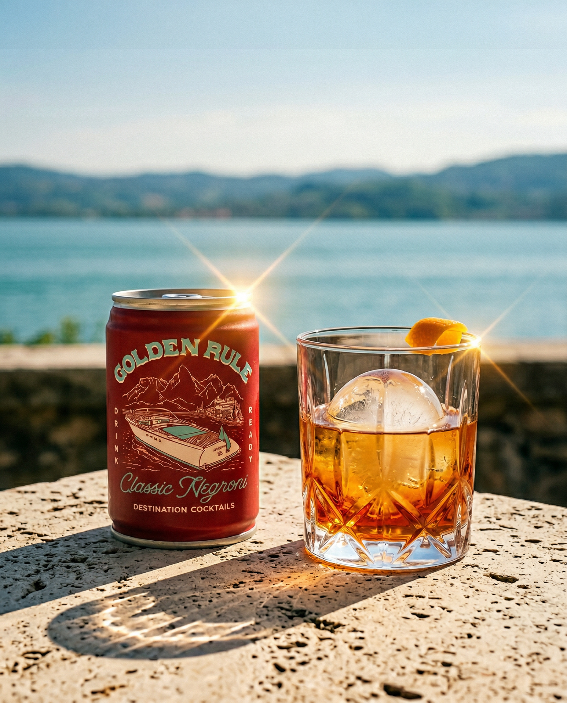 Golden Rule Classic Negroni — lakeside serve