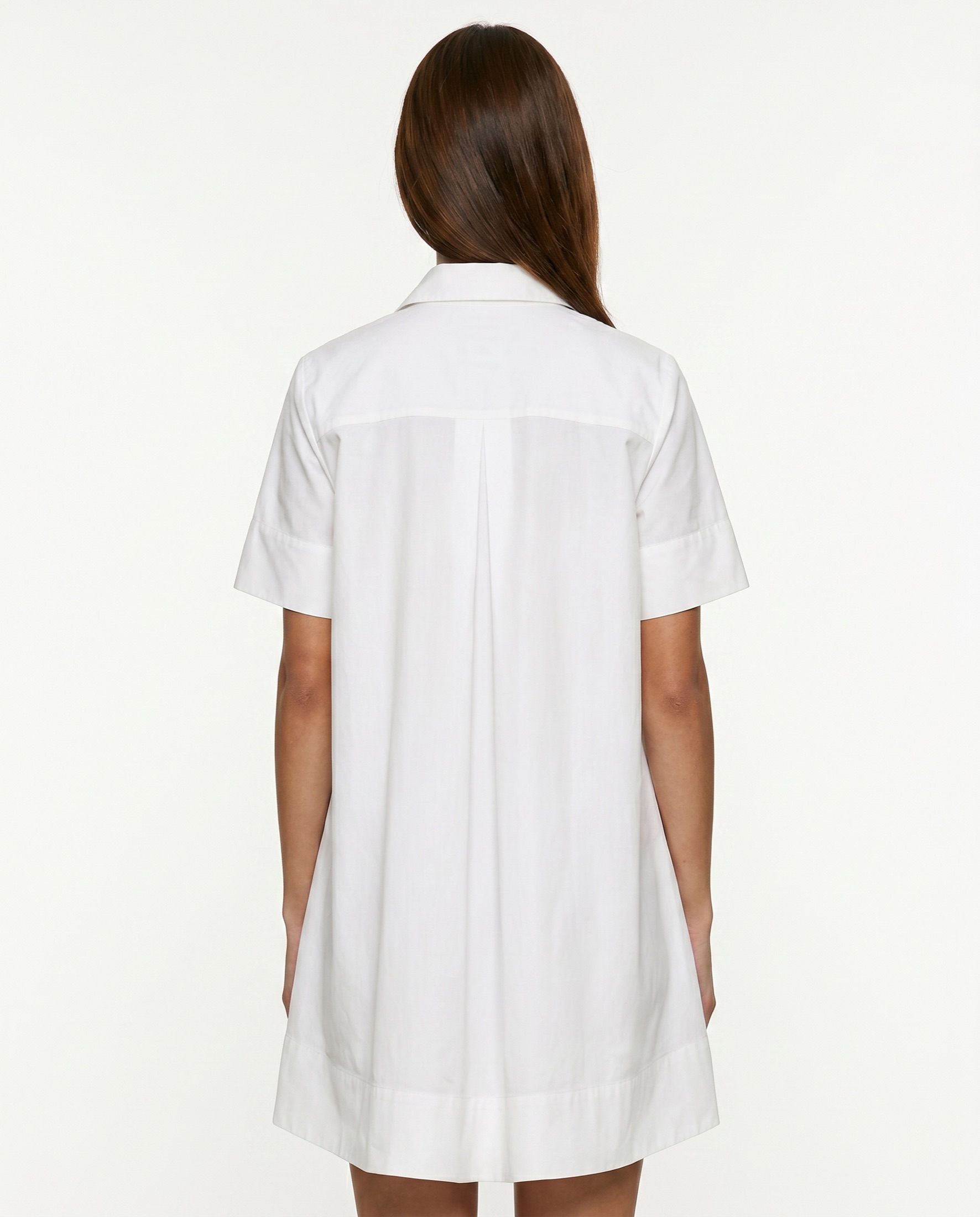 Ralph Lauren lifestyle campaign — back view of the white shirt dress in studio