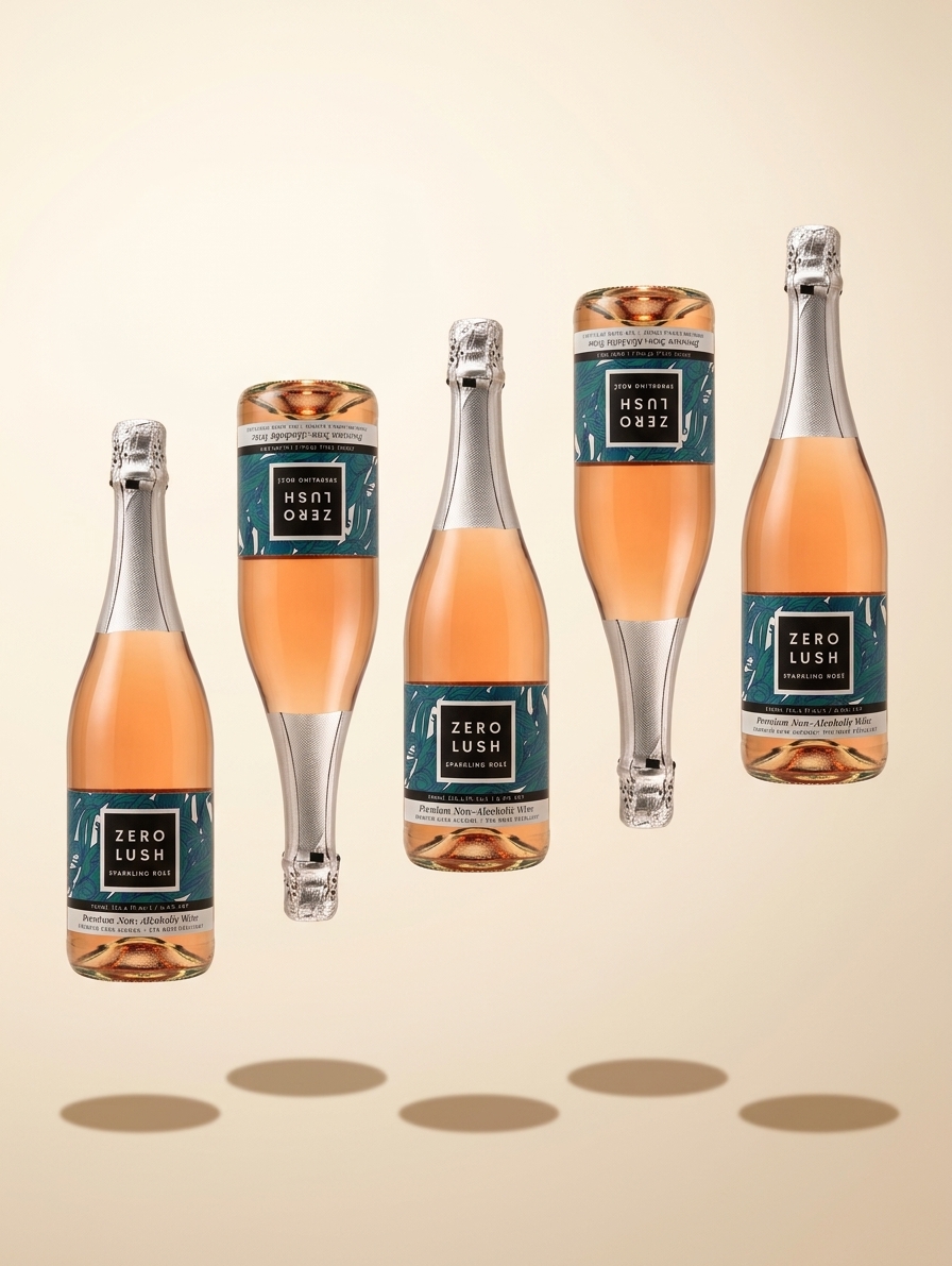 Zero Lush editorial — floating bottle composition